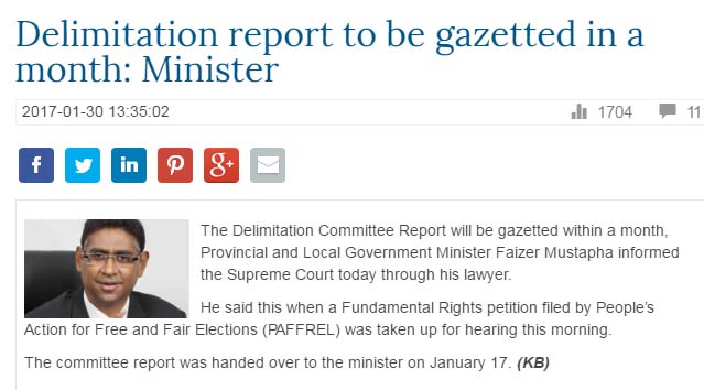 Delimitation report to be gazzetted in a month : Minister
